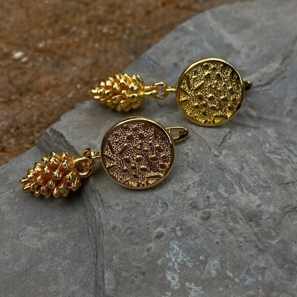 Gold Plated Pine Cone Earrings - Picture 2 of 8